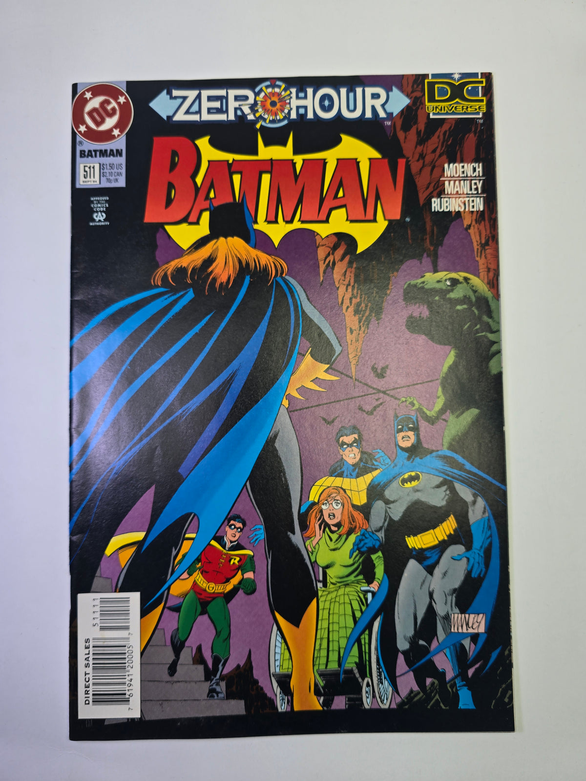 Batman #511 DC Comics komikso viršelis su Batgirl nugaros perspektyva bei Robin ir Batman