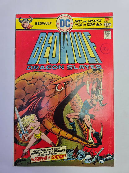 Beowulf Dragon Slayer #3 DC Comics komikso viršelis su milžiniškos gyvatės iliustracija   