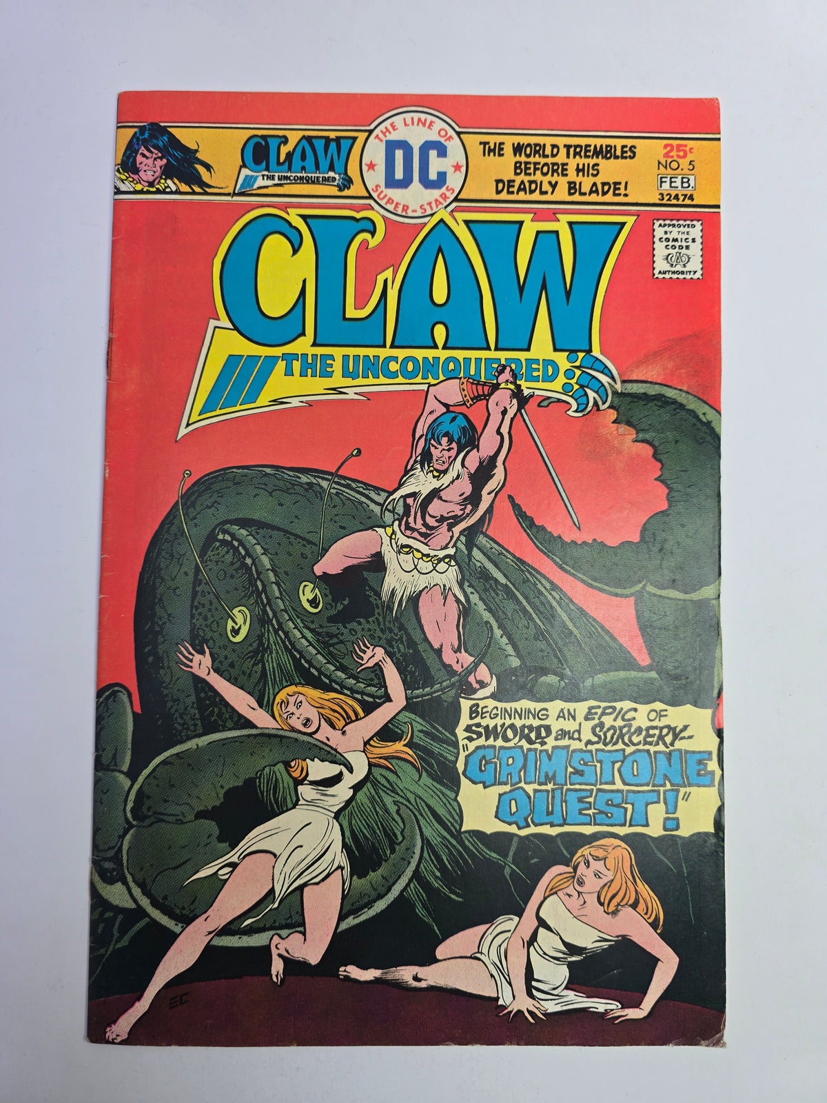 Claw the Unconquered #5 DC Comics komikso viršelis su Grimstone Quest iliustracija
