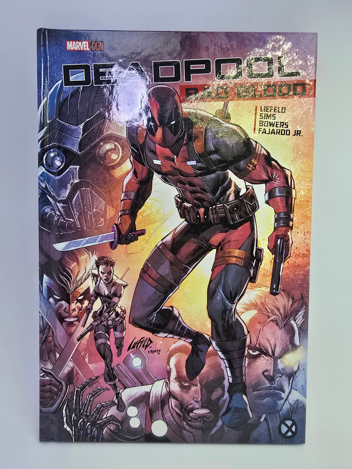 Deadpool Bad Blood Marvel grafinės novelės viršelis su Rob Liefeld iliustracija