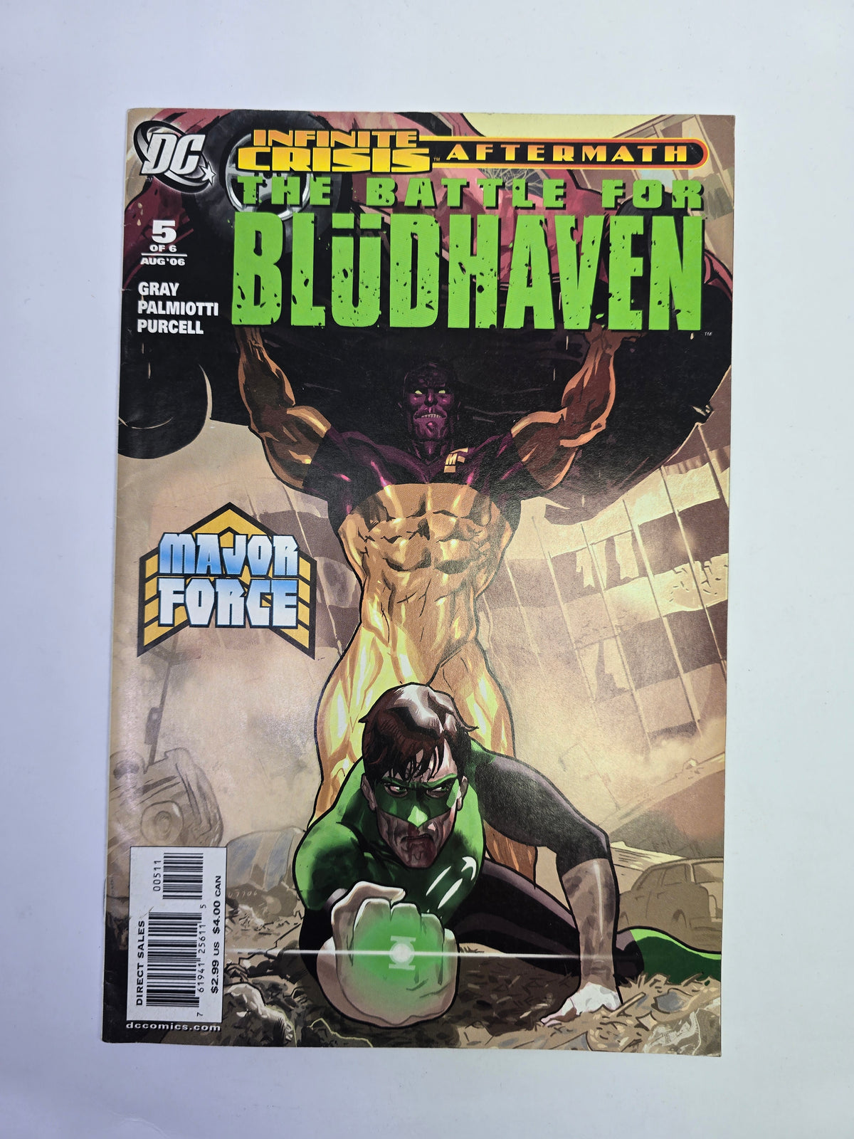 Infinite Crisis Aftermath The Battle for Blüdhaven #5 DC Comics komikso viršelis su Major Force ir Green Lantern