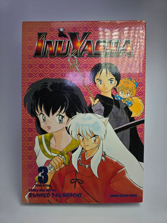 Inuyasha Vol 3 3 in 1 Edition manga viršelis su Rumiko Takahashi iliustracija