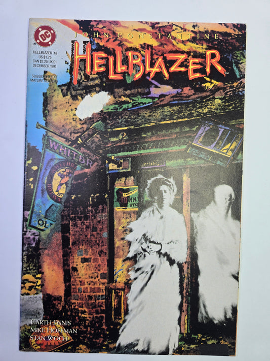 John Constantine Hellblazer #48 DC Comics komikso viršelis su vaiduokliškų figūrų iliustracija