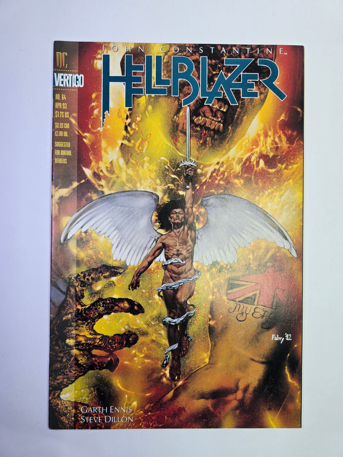 John Constantine Hellblazer #64 Vertigo komikso viršelis su angelo ir demono iliustracija