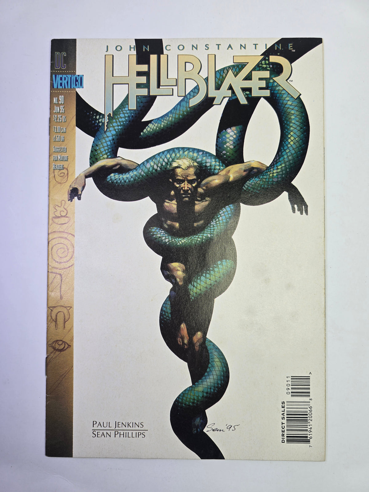 John Constantine Hellblazer #90 Vertigo komikso viršelis su gyvatės apsivijusios žmogų iliustracija