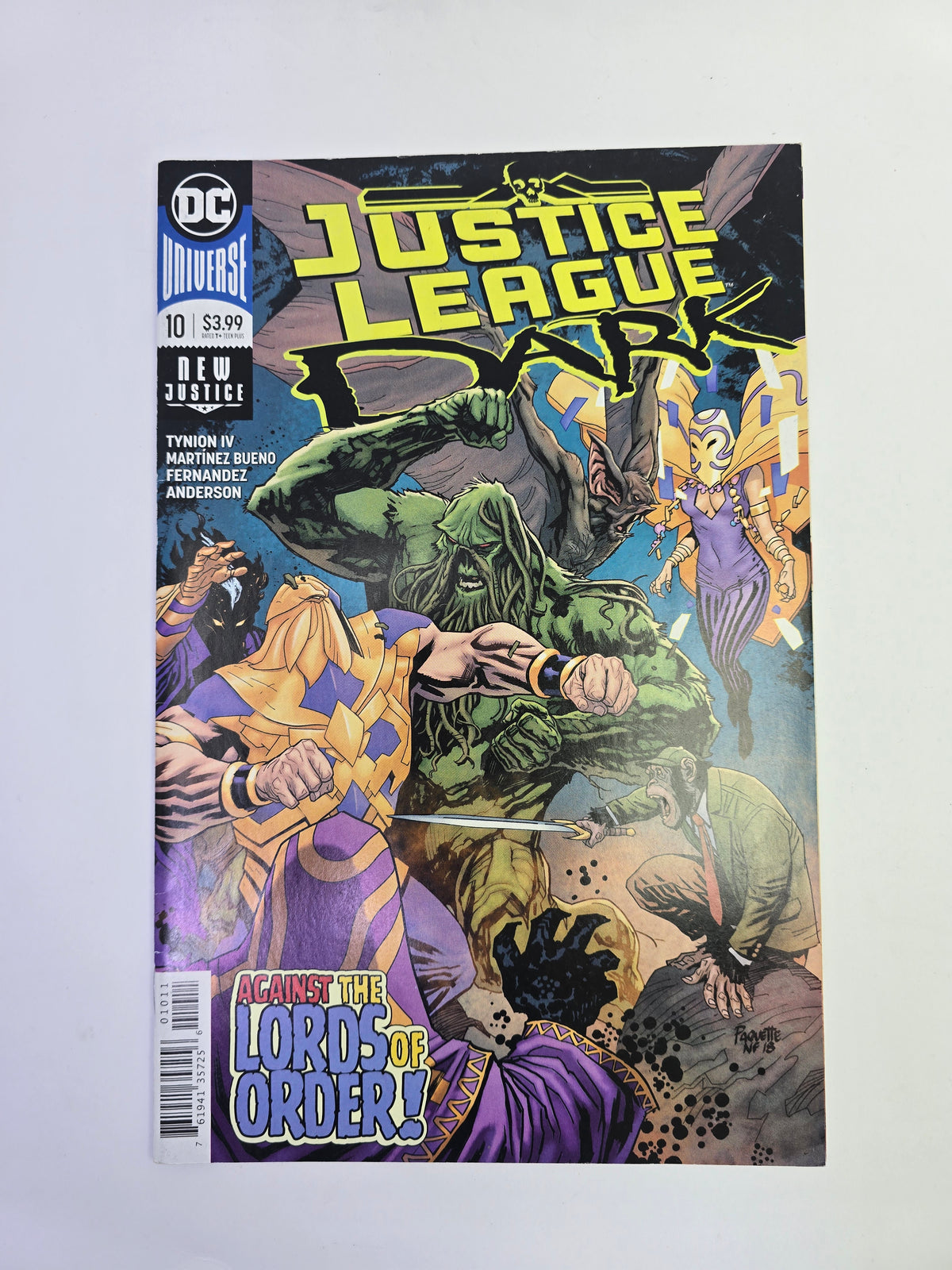 Justice League Dark #10 DC Comics komikso viršelis su Swamp Thing ir Detective Chimp   