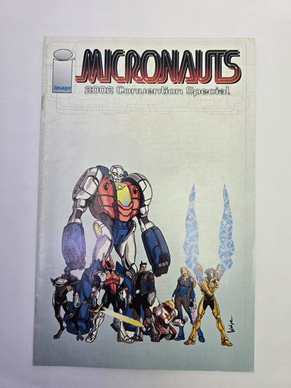 Micronauts 2002 Convention Special Image Comics komikso viršelis su robotų ir herojų iliustracija   