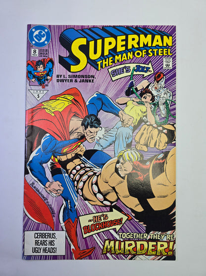Superman The Man of Steel #8 DC Comics komikso viršelis su Supermeno kova