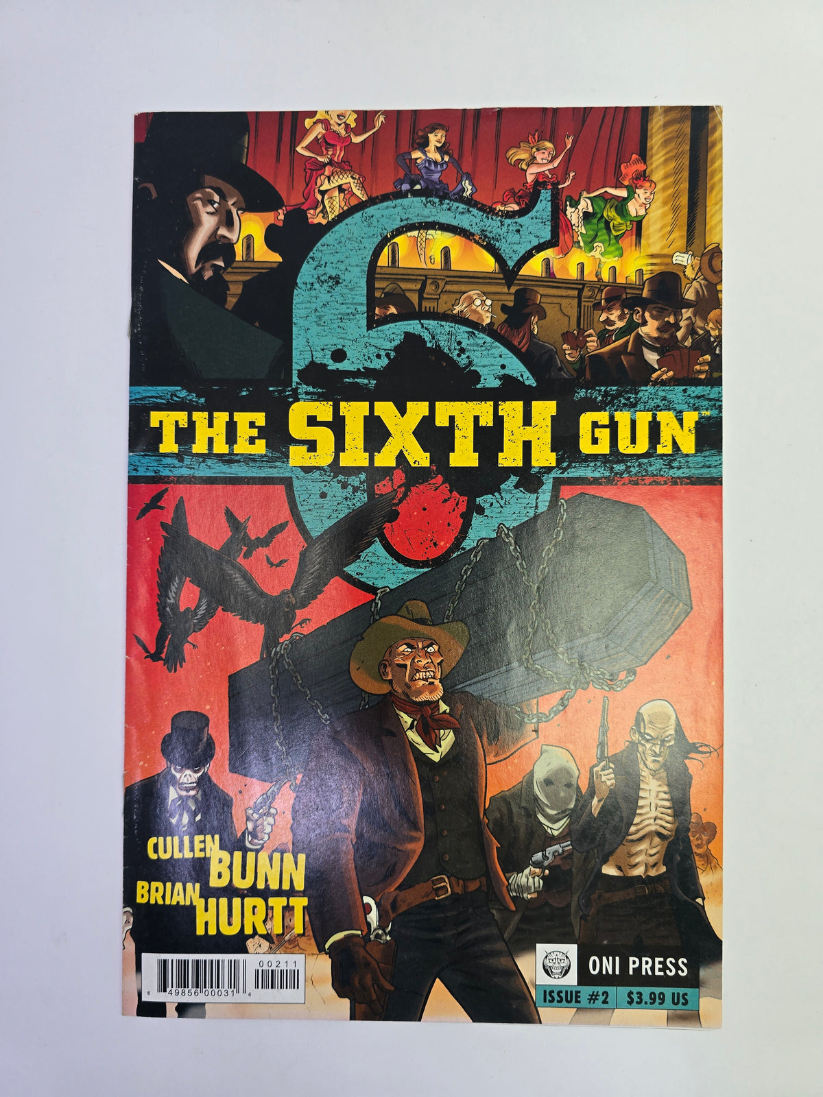 The Sixth Gun #2 Oni Press komikso viršelis su Cullen Bunn ir Brian Hurtt pavardėmis