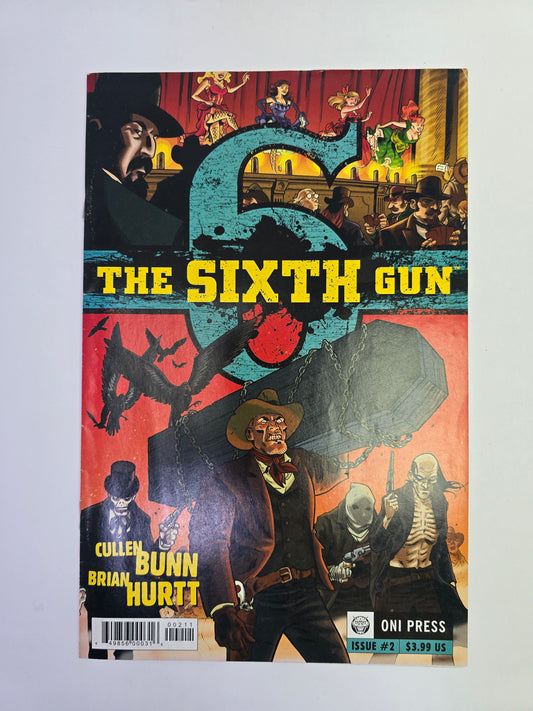The Sixth Gun #2 Oni Press komikso viršelis su Cullen Bunn ir Brian Hurtt pavardėmis