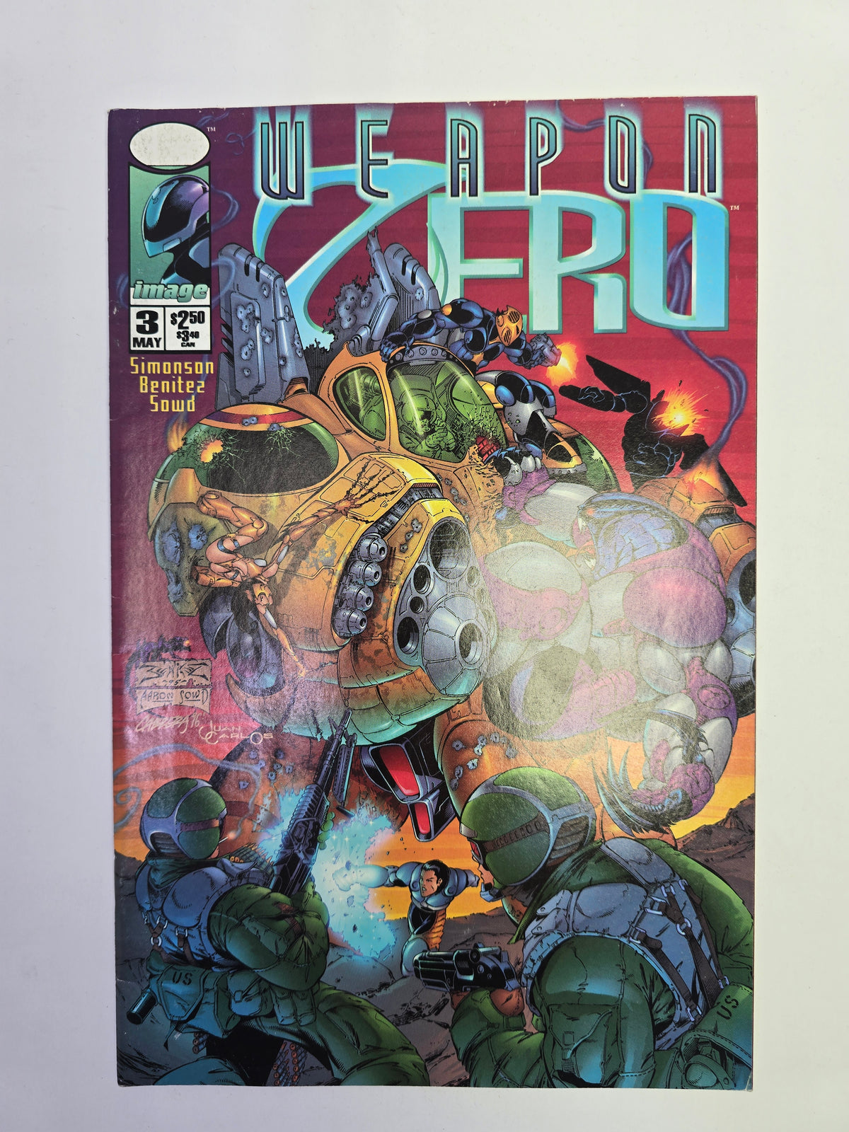 Weapon Zero #3 Image Comics Top Cow komikso viršelis su kosminių kovų ir robotų iliustracija