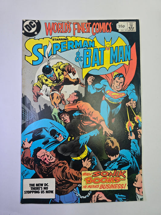 World's Finest Comics #310 DC Comics komikso viršelis su Batman, Superman ir Sonik Booms