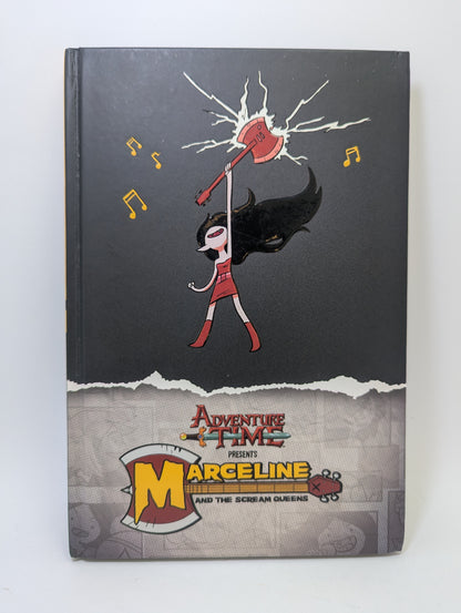 Grafinės novelės Adventure Time: Marceline and the Scream Queens viršelis su Marceline personažu ir muzikine tematika.