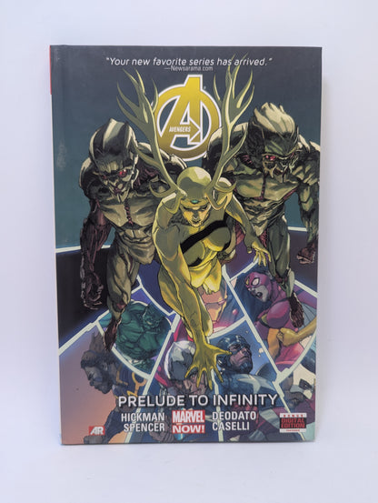 Grafinė novelė „Avengers: Prelude to Infinity“ su Keršytojų komanda ir kosminio mūšio motyvais ant viršelio.