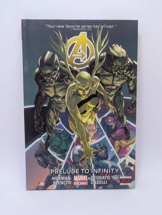 Grafinė novelė „Avengers: Prelude to Infinity“ su Keršytojų komanda ir kosminio mūšio motyvais ant viršelio.