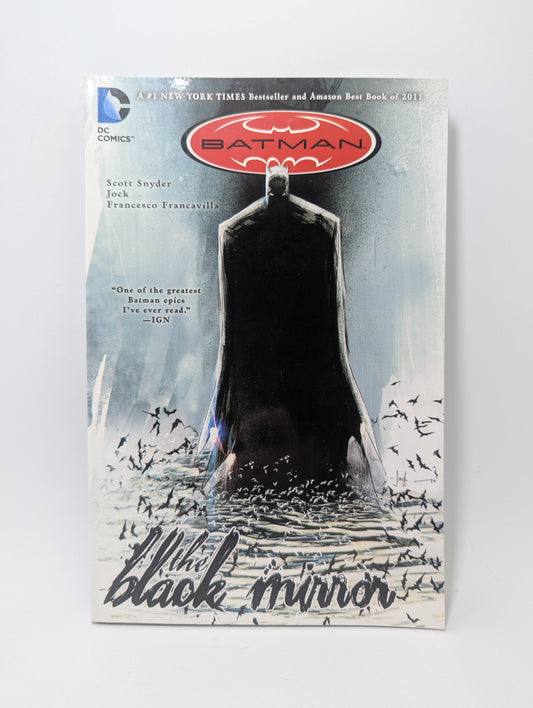 Grafinės novelės Batman: The Black Mirror viršelis su mistiška Gotamo detektyvo iliustracija.