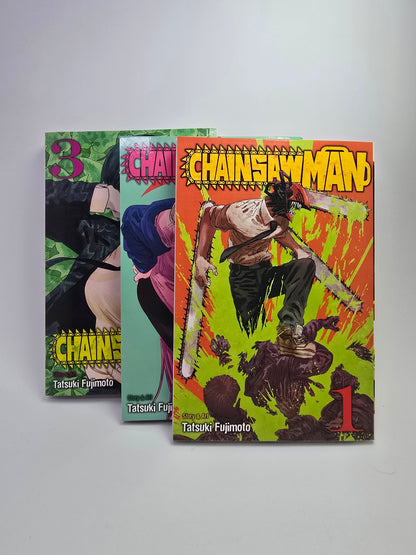 Chainsaw Man Vol. 1-3 mangos viršeliai anglų kalba