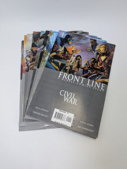  Civil War: Front Line #1-6, 8-11 komiksų rinkinys anglų kalba – Marvel superherojų konfliktas iš žurnalistų perspektyvos