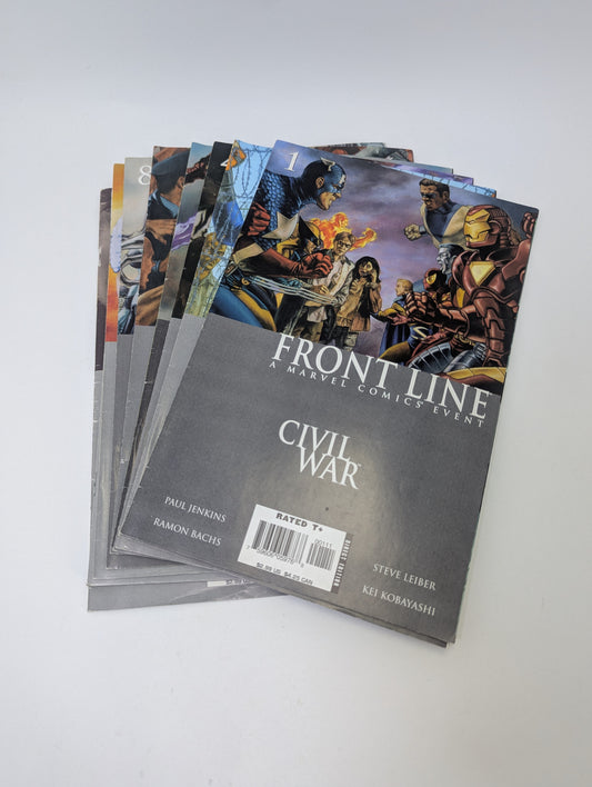  Civil War: Front Line #1-6, 8-11 komiksų rinkinys anglų kalba – Marvel superherojų konfliktas iš žurnalistų perspektyvos