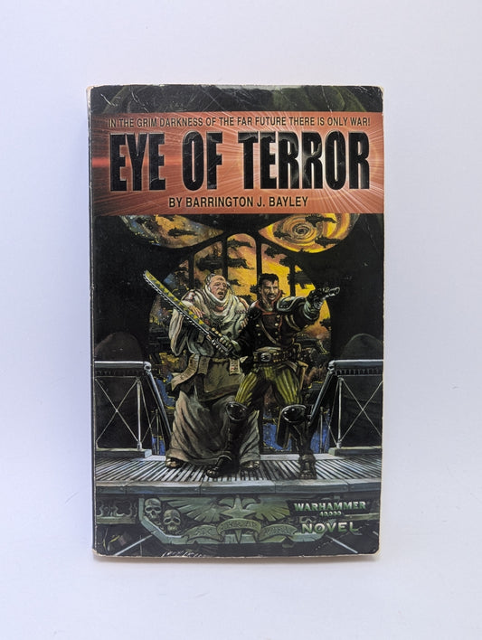 Warhammer 40K knyga „Eye of Terror“ su Chaos simbolika ir grimdark mokslinės fantastikos viršelio dizainu.