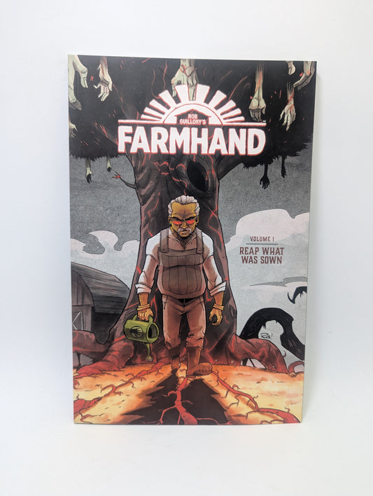Farmhand, Vol. 1 grafinės novelės viršelis, vaizduojantis siurrealistinį organų ūkį.