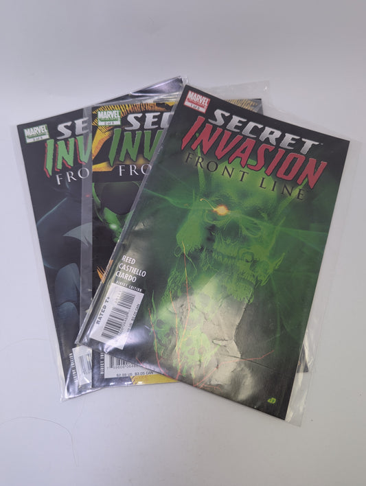  Secret Invasion: Front Line 1–3 komiksų rinkinys anglų kalba – žmonių akimis matoma Marvel invazija