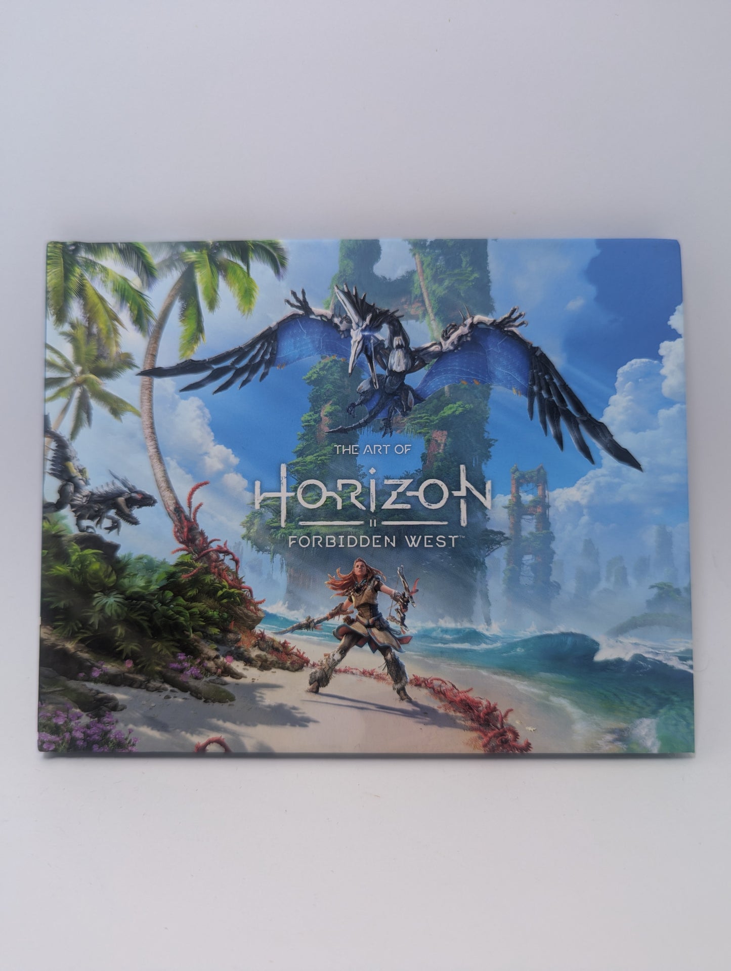 Meno knyga The Art of Horizon Forbidden West su žaidimo koncepciniu menu.