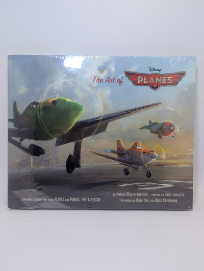 Knygos The Art of Planes viršelis su pagrindinio herojaus Dusty eskizais ir spalvingais aplinkos vaizdais.