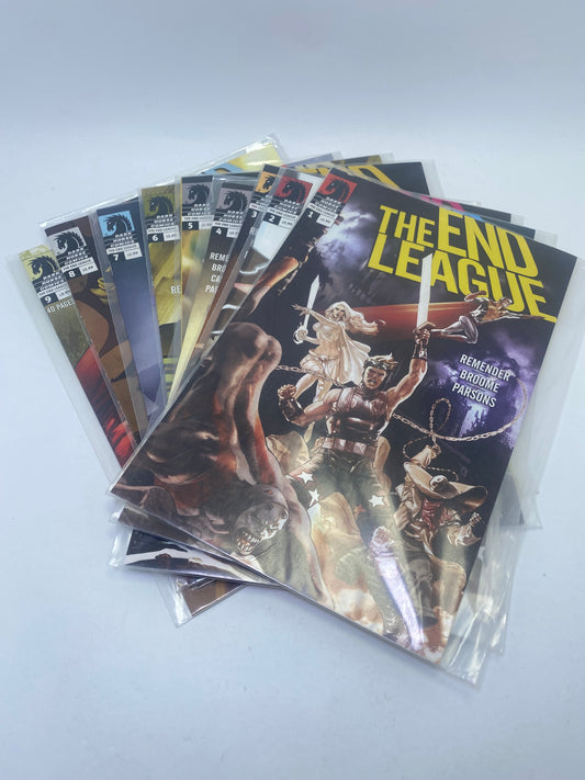  The End League #1–9 – tamsi superherojų Dark Horse komiksų serija postapokaliptiniame pasaulyje, anglų kalba