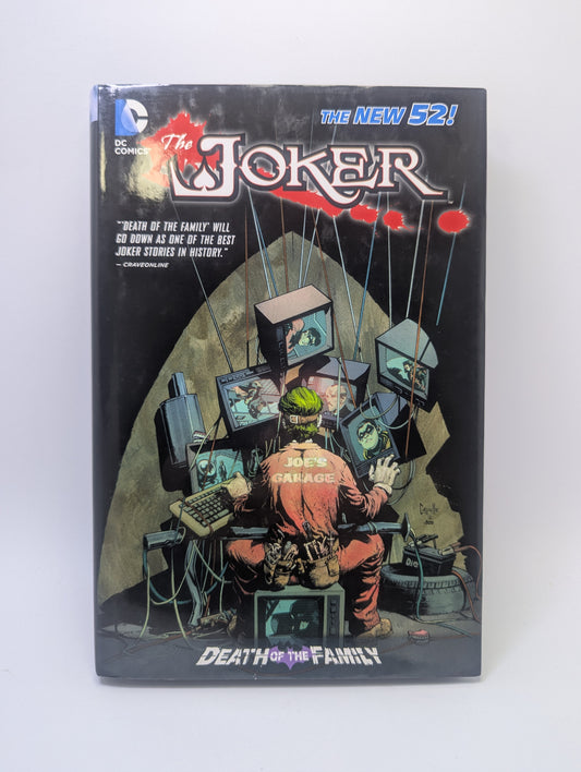 „The Joker: Death of the Family“ grafinės novelės viršelis su kraupia Džokerio kauke.